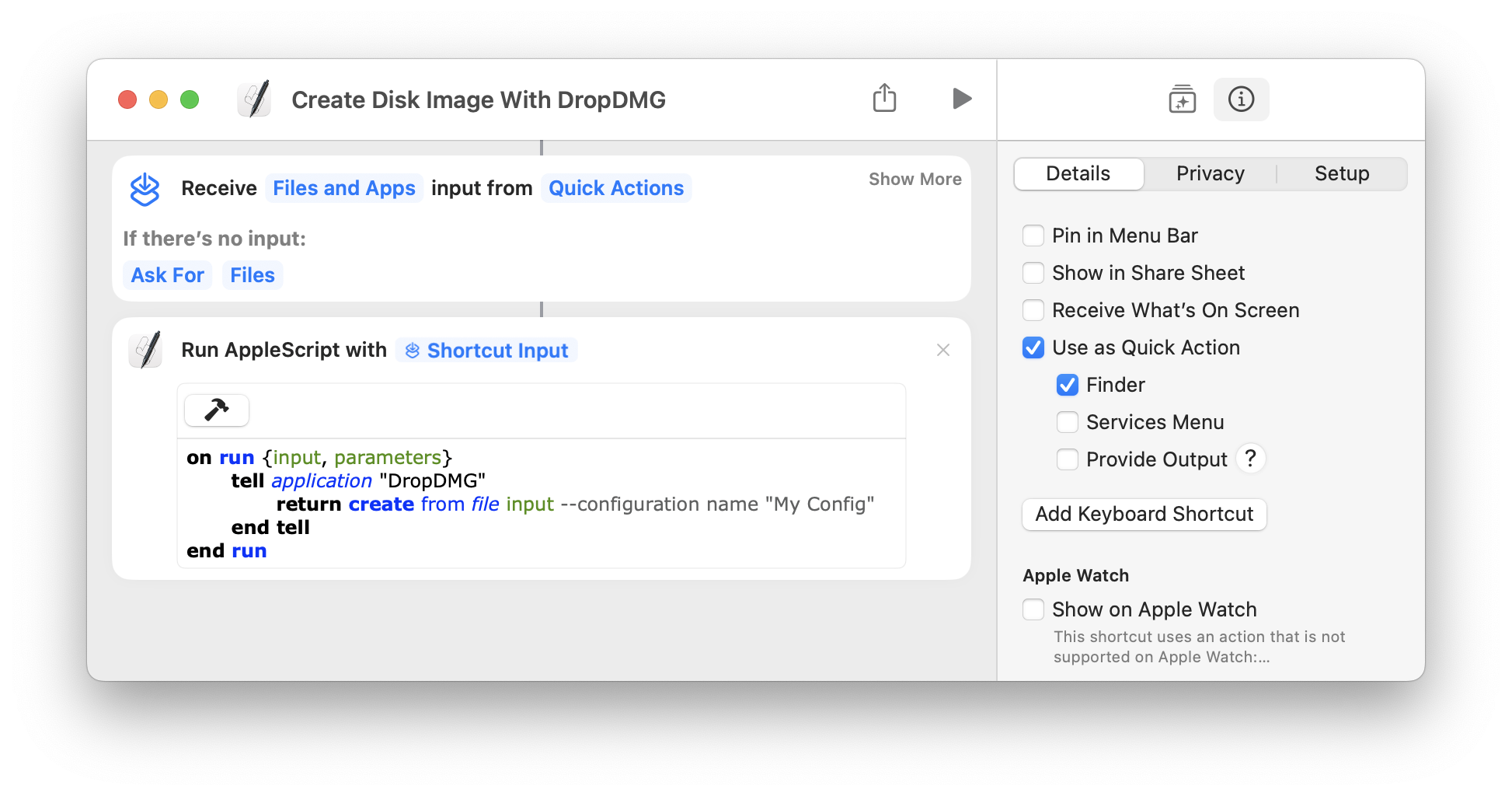 quick action shortcut