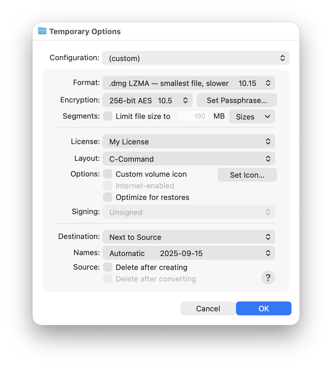 temporary options