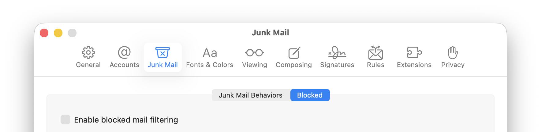 apple mail blocked filtering