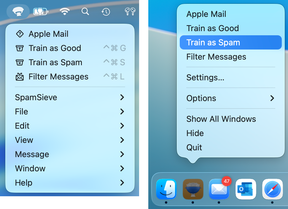 apple mail menus