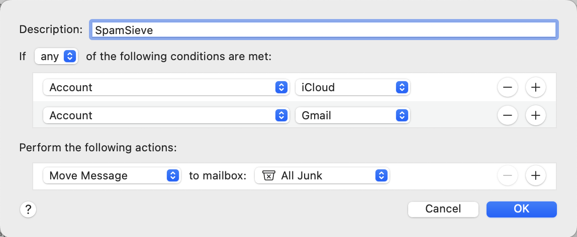 apple mail only certain accounts