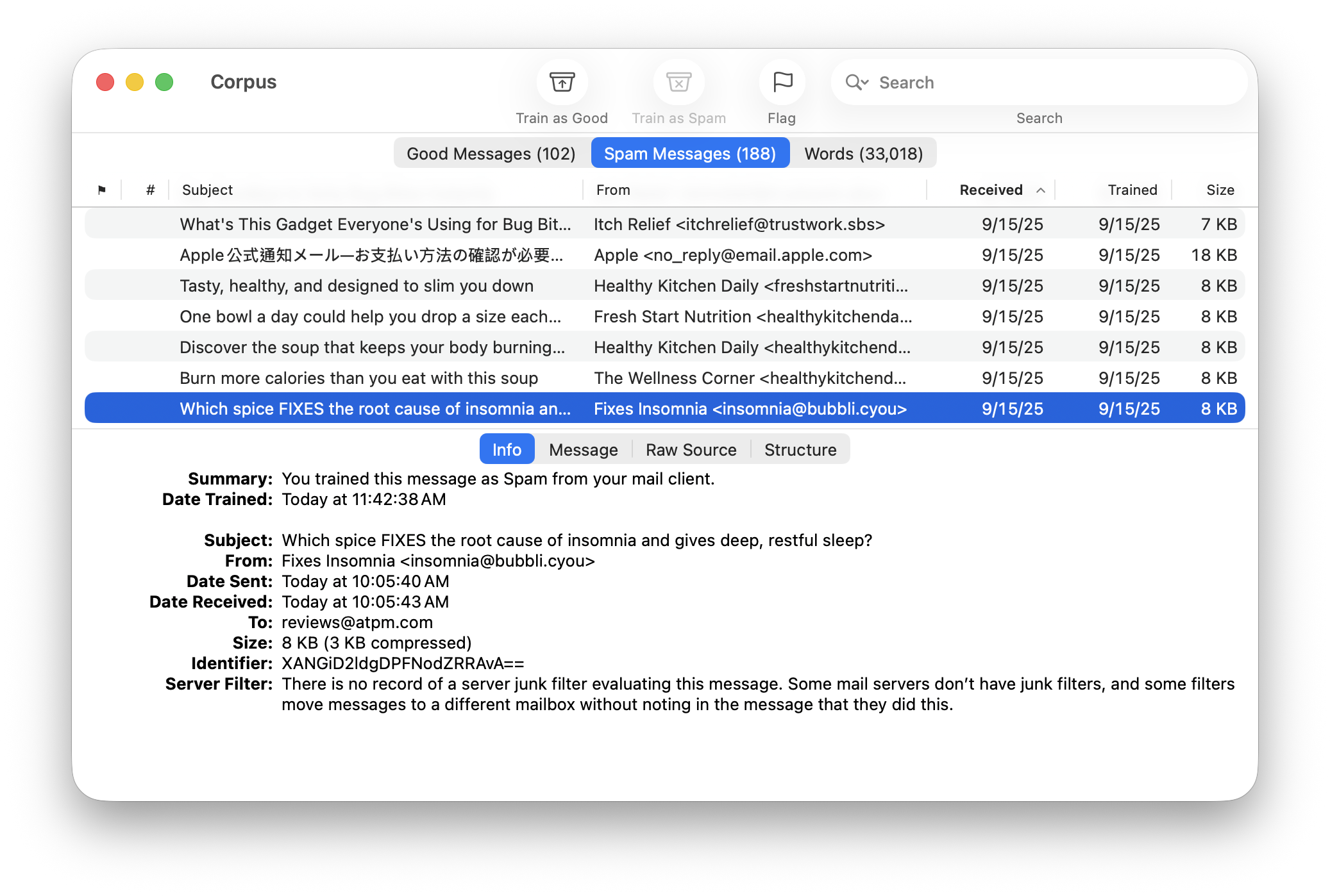 corpus spam messages
