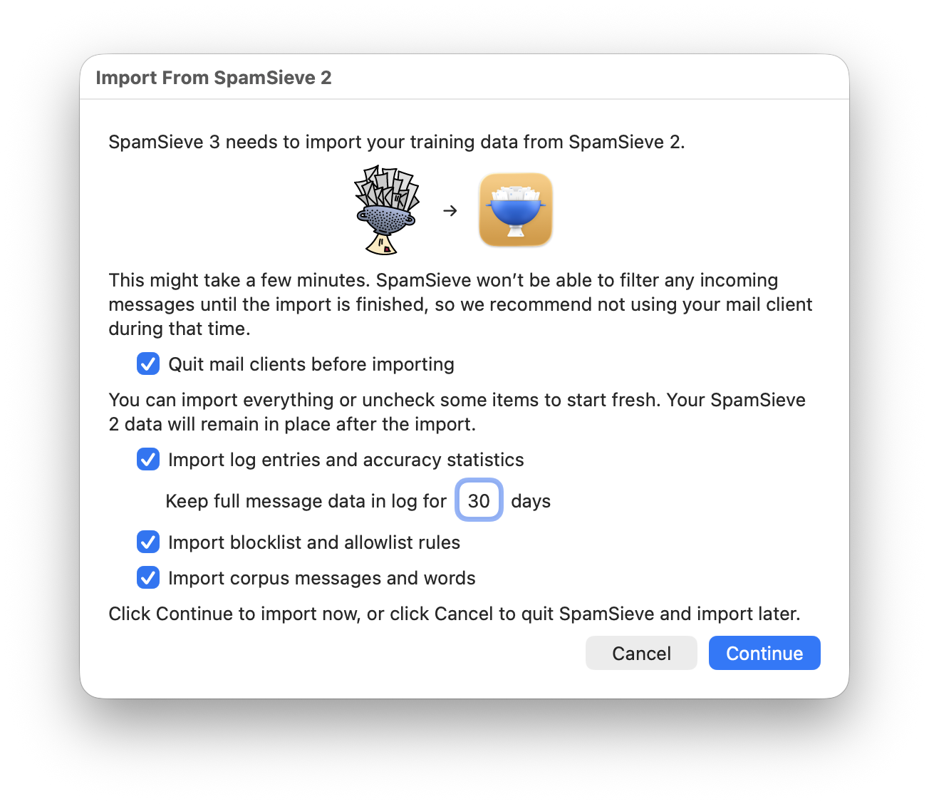 import from spamsieve 2