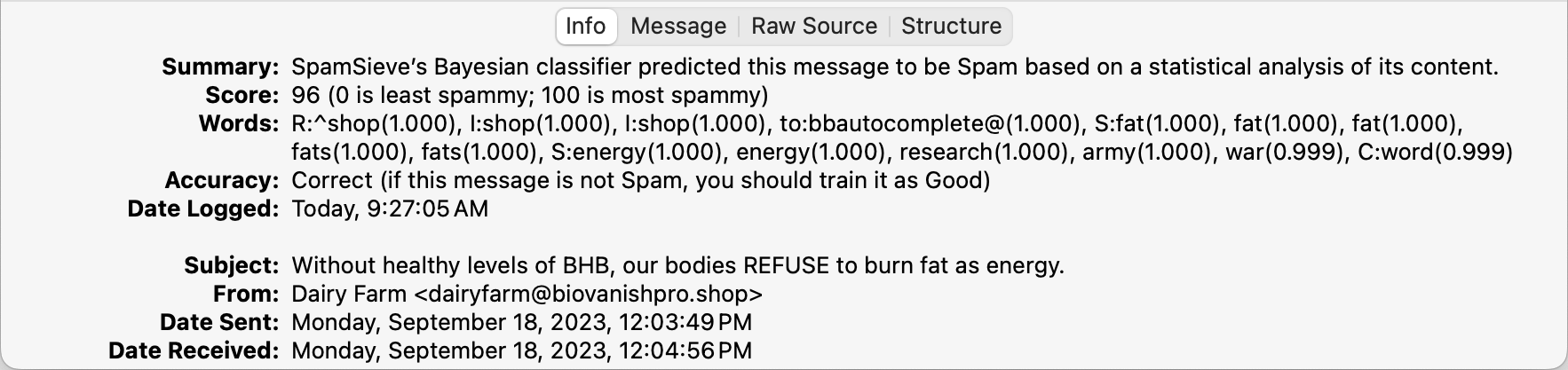 log info predicted spam