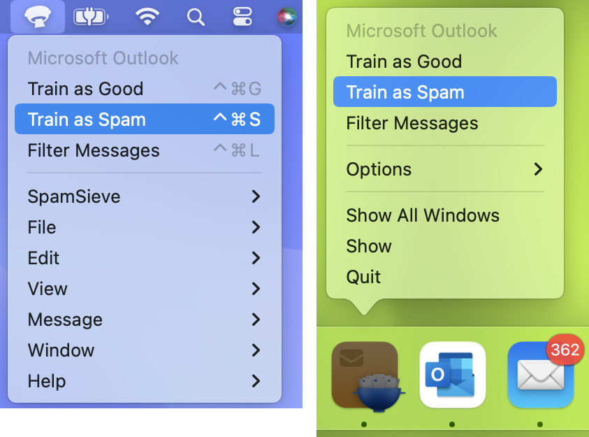 outlook menus