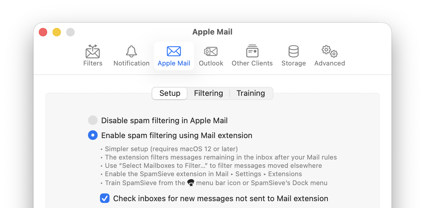 settings apple mail setup extension