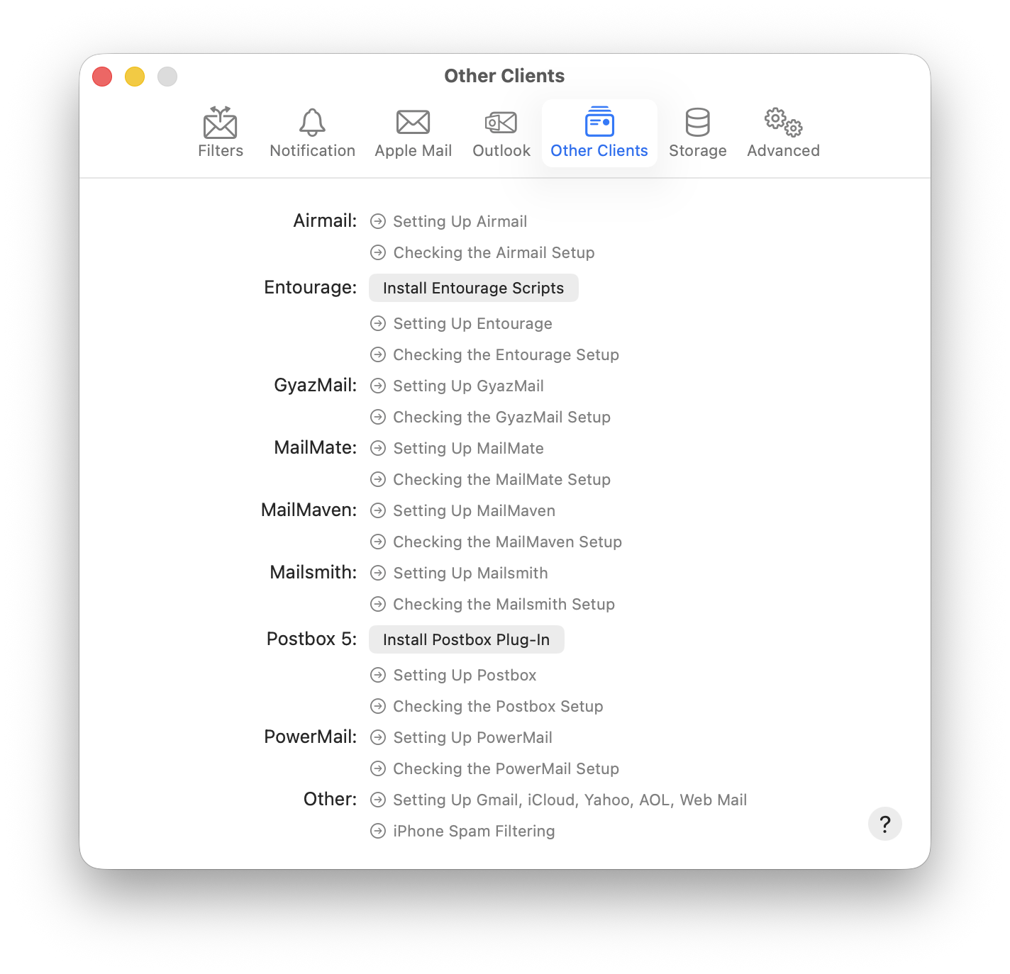 settings other clients