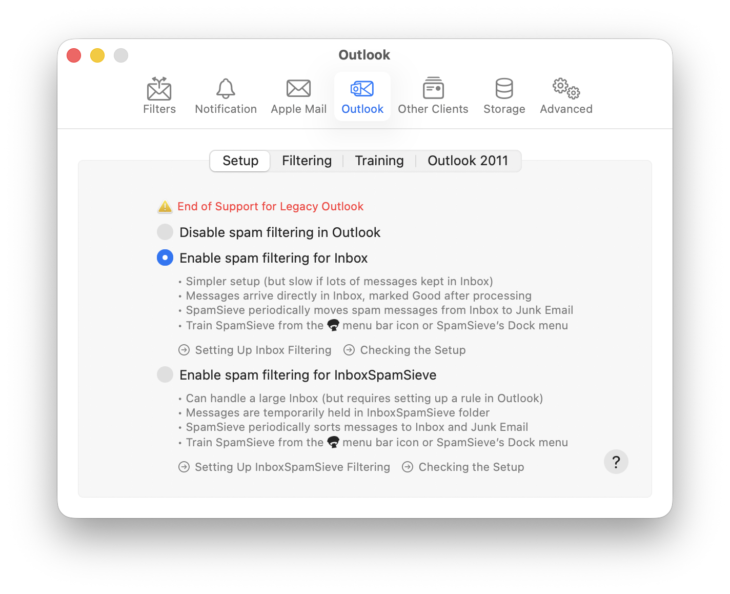 settings outlook setup
