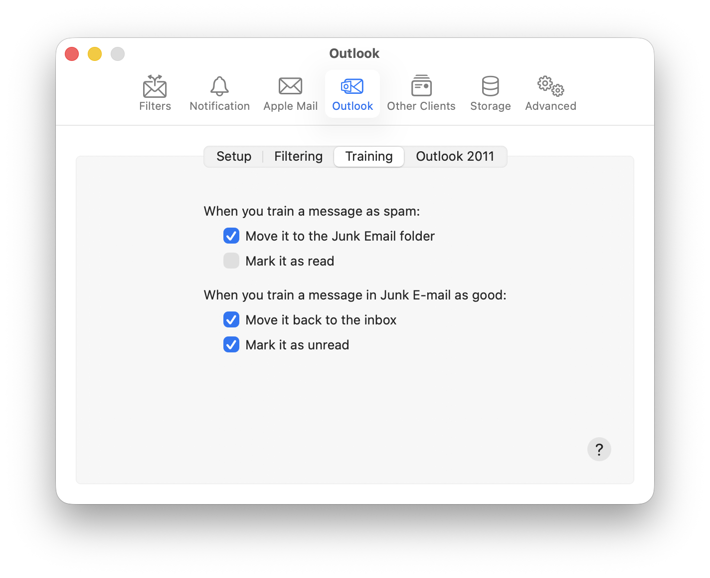 settings outlook training