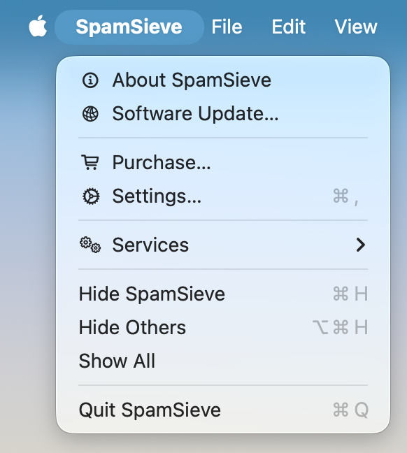 spamsieve menu
