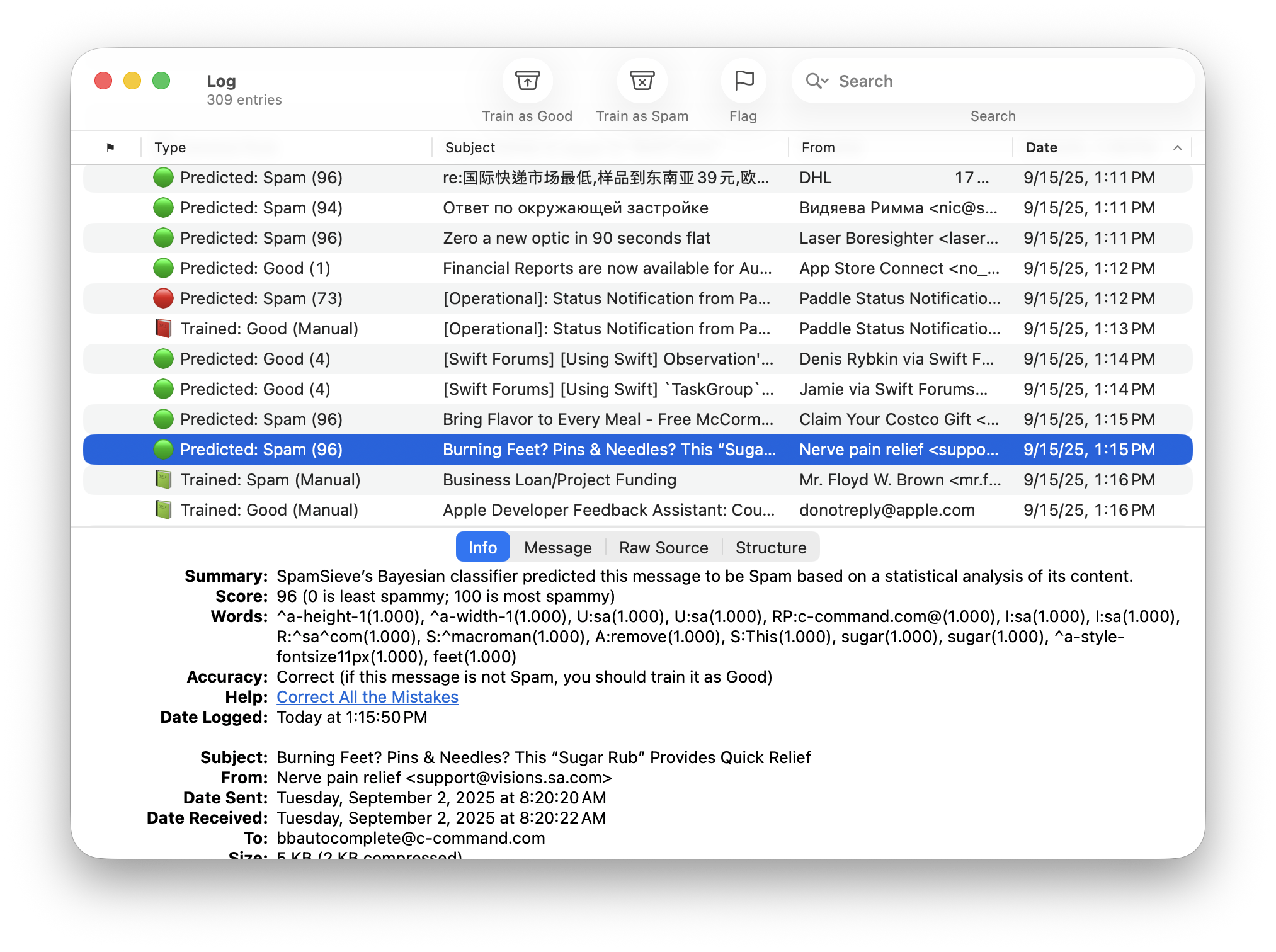 log trained spam