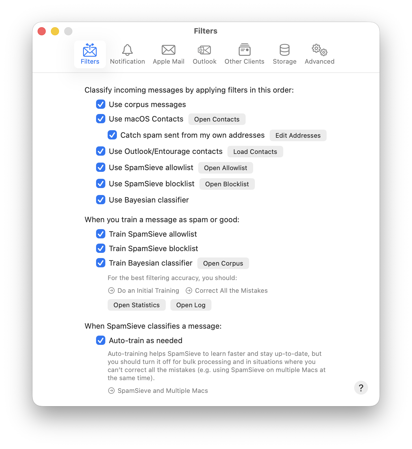 settings filters